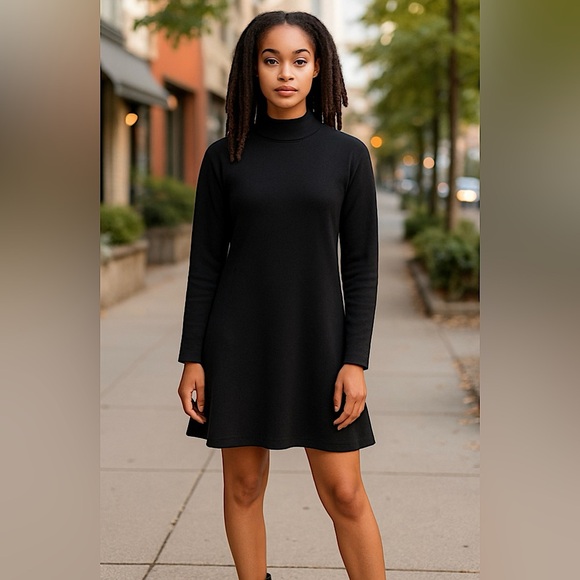 COS A-Line Midi-Length Mock Neck Minimalist Long Sleeve Dress, Black, Size XS - Picture 10 of 13